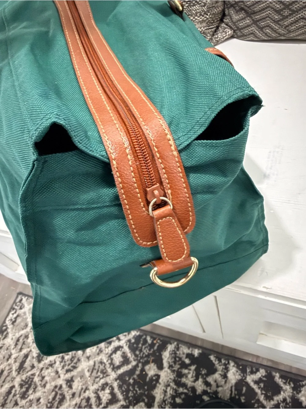 Vintage Polo Ralph Lauren Green Canvas Leather Weekender Duffel Bag